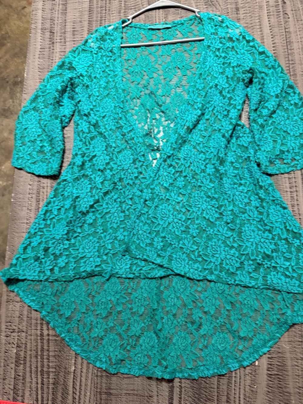 Turquoise Haven Bright Turquoise Floral Lace 3/4 Sleeve Top Cardigan